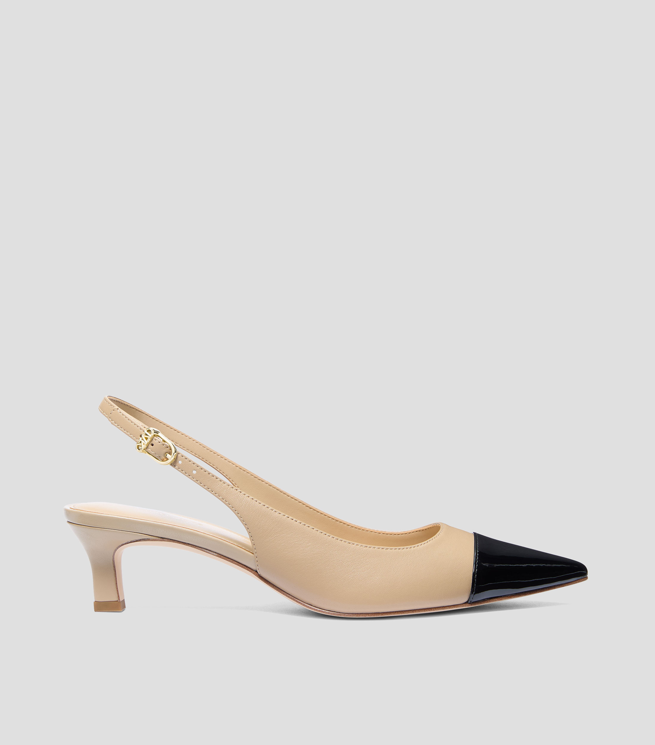 Zapatillas tacón bajo delgado en piel lisas Mujer